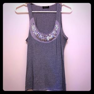 Stripe jersey tank w abalone button embellishments